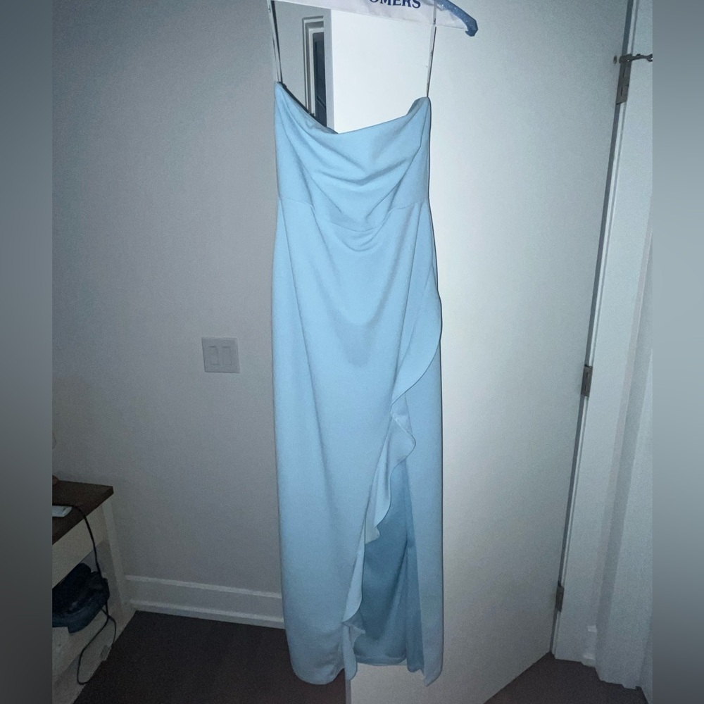After Hours Light Blue Strapless Ruffled Maxi Dress